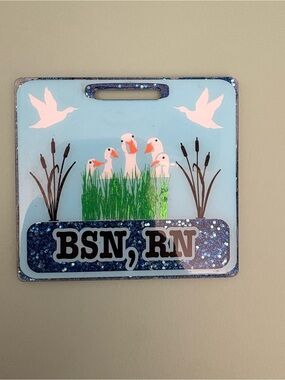 BSN RN Blue Glitter Nurse Badge Holder with Duck Design